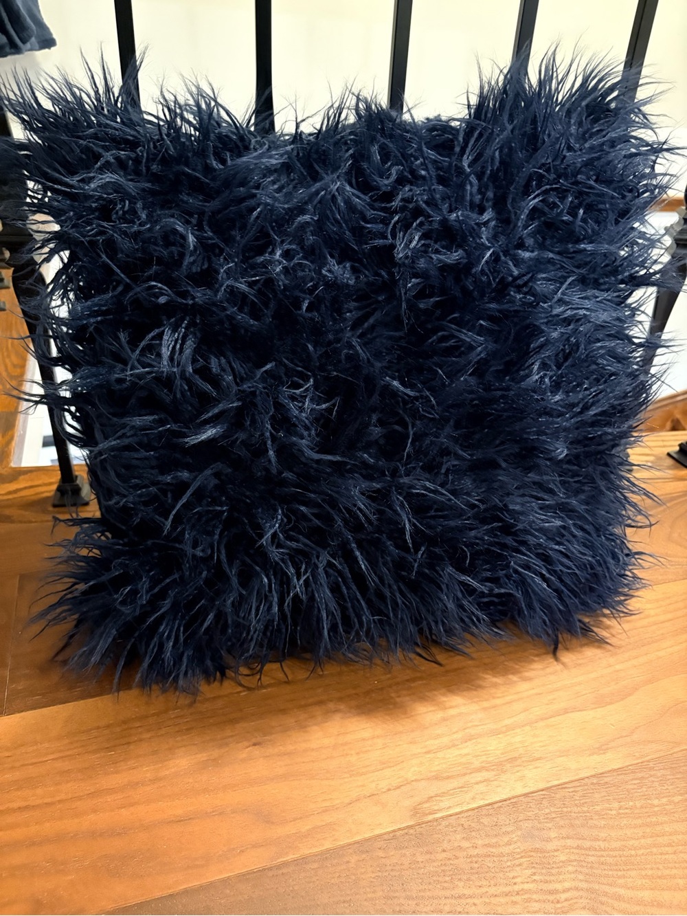 Navy Blue Furry Shag Pillow 18”